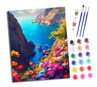 XXHXIE Paint by Numbers for Adults DIY Painting by Numbers Kits Flower Valley by The Sea with Acrylic Paints Pre Printed Canvas and Brushes Gift Wall Decor 16x20 inch Without Frame