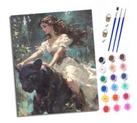 XXHXIE Paint by Numbers for Adults DIY Painting by Numbers Kits Forest Riding Black Panther Girl with Acrylic Paints Pre Printed Canvas and Brushes Gift Wall Decor 16x20 inch Without Frame