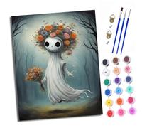XXHXIE Paint by Numbers for Adults DIY Painting by Numbers Kits Ghost Holding a Bouquet with Acrylic Paints Pre Printed Canvas and Brushes Gift Wall Decor 16x20 inch Without Frame