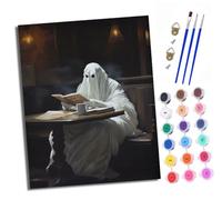 XXHXIE Paint by Numbers for Adults DIY Painting by Numbers Kits Ghost Reading a Book with Acrylic Paints Pre Printed Canvas and Brushes Gift Wall Decor 16x20 inch Without Frame