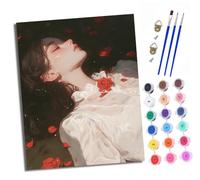 XXHXIE Paint by Numbers for Adults DIY Painting by Numbers Kits Girl in The sea of Roses with Acrylic Paints Pre Printed Canvas and Brushes Gift Wall Decor 16x20 inch Without Frame