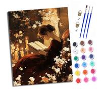 XXHXIE Paint by Numbers for Adults DIY Painting by Numbers Kits Girl Reading a Book Among Flowers with Acrylic Paints Pre Printed Canvas and Brushes Gift Wall Decor 16x20 inch Without Frame