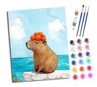 XXHXIE Paint by Numbers for Adults DIY Painting by Numbers Kits Guinea Pig Daydreaming at The Beach with Acrylic Paints Pre Printed Canvas and Brushes Gift Wall Decor 16x20 inch with Frame