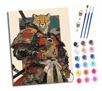 XXHXIE Paint by Numbers for Adults DIY Painting by Numbers Kits Japanese Samurai Cheetahwith Acrylic Paints Pre Printed Canvas and Brushes Gift Wall Decor 16x20 inch with Frame