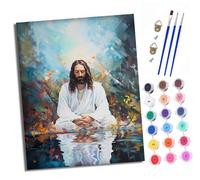 XXHXIE Paint by Numbers for Adults DIY Painting by Numbers Kits Jesus Sitting on The Water with Acrylic Paints Pre Printed Canvas and Brushes Gift Wall Decor 16x20 inch Without Frame