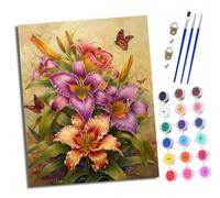 XXHXIE Paint by Numbers for Adults DIY Painting by Numbers Kits Lily Butterfly with Acrylic Paints Pre Printed Canvas and Brushes Gift Wall Decor 16x20 inch Without Frame