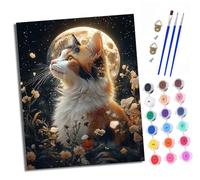 XXHXIE Paint by Numbers for Adults DIY Painting by Numbers Kits Moonlight Catwith Acrylic Paints Pre Printed Canvas and Brushes Gift Wall Decor 16x20 inch with Frame