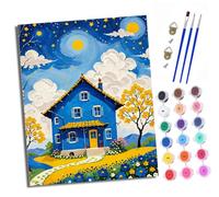 XXHXIE Paint by Numbers for Adults DIY Painting by Numbers Kits Moonlight Cottage Garden with Acrylic Paints Pre Printed Canvas and Brushes Gift Wall Decor 16x20 inch Without Frame