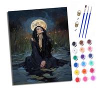 XXHXIE Paint by Numbers for Adults DIY Painting by Numbers Kits Moonlight Pond Girl with Acrylic Paints Pre Printed Canvas and Brushes Gift Wall Decor 16x20 inch Without Frame