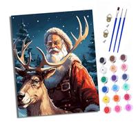 XXHXIE Paint by Numbers for Adults DIY Painting by Numbers Kits Santa Claus and Deer with Acrylic Paints Pre Printed Canvas and Brushes Gift Wall Decor 16x20 inch Without Frame