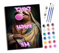 XXHXIE Paint by Numbers for Adults DIY Painting by Numbers Kits Sloth Blowing a Balloon with Acrylic Paints Pre Printed Canvas and Brushes Gift Wall Decor 16x20 inch Without Frame