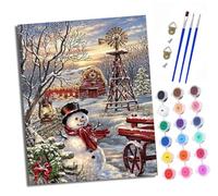 XXHXIE Paint by Numbers for Adults DIY Painting by Numbers Kits Snowman in The Snow with Acrylic Paints Pre Printed Canvas and Brushes Gift Wall Decor 16x20 inch Without Frame