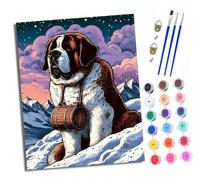 XXHXIE Paint by Numbers for Adults DIY Painting by Numbers Kits St. Bernard by The Snow-Capped Mountains with Acrylic Paints Pre Printed Canvas and Brushes Gift Wall Decor 16x20 inch Without Frame