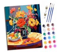 XXHXIE Paint by Numbers for Adults DIY Painting by Numbers Kits Still Life with Fruit in Vase with Acrylic Paints Pre Printed Canvas and Brushes Gift Wall Decor 16x20 inch Without Frame
