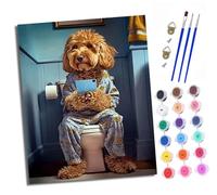 XXHXIE Paint by Numbers for Adults DIY Painting by Numbers Kits Teddy Dog Playing with Mobile Phone with Acrylic Paints Pre Printed Canvas and Brushes Gift Wall Decor 16x20 inch Without Frame