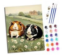 XXHXIE Paint by Numbers for Adults DIY Painting by Numbers Kits Two Guinea Pigs in a Flower Field with Acrylic Paints Pre Printed Canvas and Brushes Gift Wall Decor 16x20 inch Without Frame