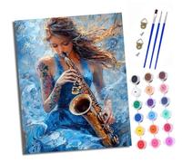 XXHXIE Paint by Numbers for Adults DIY Painting by Numbers Kits Woman Playing The Saxophone with Acrylic Paints Pre Printed Canvas and Brushes Gift Wall Decor 16x20 inch Without Frame