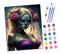 XXHXIE Paint by Numbers for Adults DIY Painting by Numbers Kits Woman with Ghost face Tattoo with Acrylic Paints Pre Printed Canvas and Brushes Gift Wall Decor 16x20 inch Without Frame