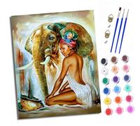 XXHXIE Paint by Numbers for Adults Painting by Number Kits On Canvas Beauty and The Elephant DIY Craft Art Painting Kit Acrylic Pigment Drawing Paintwork for Gift Home Wall Decor 16x20 inch/40x50cm