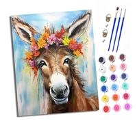 XXHXIE Paint by Numbers for Adults Painting by Number Kits On Canvas Donkey with a Wreath DIY Craft Art Painting Kit Acrylic Pigment Drawing Paintwork for Gift Home Wall Decor 40x50cm with Frame