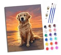 XXHXIE Paint by Numbers for Adults Painting by Number Kits On Canvas Golden Retriever on The Sunset Beach DIY Craft Art Painting Kit Acrylic Pigment Drawing Paintwork for Gift Home Wall Decor 40x50cm