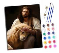 XXHXIE Paint by Numbers for Adults Painting by Number Kits On Canvas Jesus Petting The Lion DIY Craft Art Painting Kit Acrylic Pigment Drawing Paintwork for Gift Home Wall Decor 16x20 inch/40x50cm