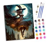 XXHXIE Paint by Numbers for Adults Painting by Number Kits On Canvas Little Witch Flying on a Broom DIY Craft Art Painting Kit Acrylic Pigment Drawing Paintwork for Gift Home Wall Decor 40x50cm