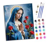 XXHXIE Paint by Numbers for Adults Painting by Number Kits On Canvas Our Lady of The Rose Bush DIY Craft Art Painting Kit Acrylic Pigment Drawing Paintwork for Gift Home Wall Decor 40x50cm with Frame