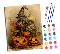 XXHXIE Paint by Numbers for Adults Painting Kit for Adults Craft Art Painting Kit Acrylic Pigment Drawing Skeleton Child Next to a Pumpkin Paintwork for Gift Home Wall Decor 16x20 inch (with Frame)