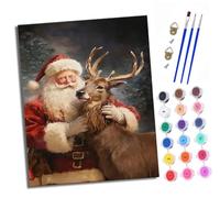 XXHXIE Paint by Numbers for Adults Painting Kit for Adults Craft Art Painting Kit Acrylic Pigment Drawing Santa Claus and Deer Paintwork for Gift Home Wall Decor 16x20 inch (with Frame)