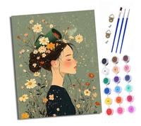 XXHXIE Paint by Numbers for Adults Painting Kit for Adults Craft Art Painting Kit Acrylic Pigment Drawing Silhouette of a Girl in Flowers Paintwork for Gift Home Wall Decor 16x20 inch (Without Frame)