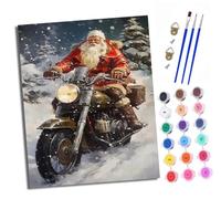 XXHXIE Paint by Numbers for Adults Painting Kit for Adults Craft Art Painting Kit Acrylic Pigment Drawing Santa Claus on a Motorcycle Paintwork for Gift Home Wall Decor 16x20 inch (with Frame)