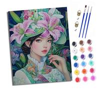 XXHXIE Paint by Numbers for Adults Painting Kit for Adults Craft Art Painting Kit Acrylic Pigment Drawing Lily Flower Girl Paintwork for Gift Home Wall Decor 16x20 inch (Without Frame)