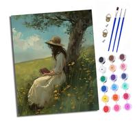 XXHXIE Paint by Numbers for Adults Painting Kit for Adults Craft Art Painting Kit Acrylic Pigment Drawing Girl Reading Under The Tree Paintwork for Gift Home Wall Decor 16x20 inch (Without Frame)
