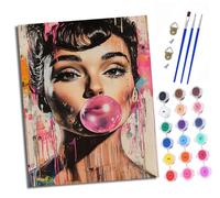 XXHXIE Paint by Numbers for Adults Painting Kit for Adults Craft Art Painting Kit Acrylic Pigment Drawing Audrey Hepburn Blowing Bubbles Paintwork for Gift Home Wall Decor 16x20 inch (Without Frame)