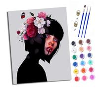 XXHXIE Paint by Numbers for Adults Painting Kit for Adults Craft Art Painting Kit Acrylic Pigment Drawing Woman with Short Hair Decorated with Flowers Paintwork for Gift Home Wall Decor 16x20 inch