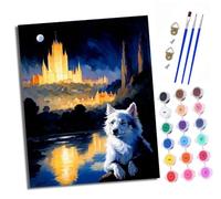 XXHXIE Paint by Numbers for Adults Painting Kit for Adults Craft Art Painting Kit Acrylic Pigment Drawing Castle and Dog Under The Moon Paintwork for Gift Home Wall Decor 16x20 inch (Without Frame)