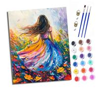 XXHXIE Paint by Numbers Kits for Adults On Clear Symbols Colored Canvas Back View in The sea of Flowers Easy DIY Acrylic Pigment Drawing Paintwork for Home Wall Decor 16x20in Frameless