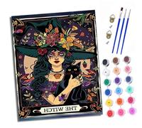 XXHXIE Paint by Numbers Kits for Adults On Clear Symbols Colored Canvas Black Cat and The Little Witch Easy DIY Acrylic Pigment Drawing Paintwork for Home Wall Decor 16x20in Frameless