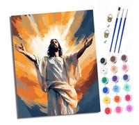 XXHXIE Paint by Numbers Kits for Adults On Clear Symbols Colored Canvas Jesus in The Light Easy DIY Acrylic Pigment Drawing Paintwork for Home Wall Decor 16x20in Frameless