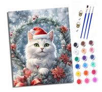 XXHXIE Paint by Numbers Kits for Adults Painting Kits for Beginners On Clear Symbols Colored Canvas White cat in Santa hat Easy DIY Paintwork for Home Wall Decor 16x20in Frameless