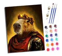 XXHXIE Paint by Numbers Kits for Adults Painting Kits for Beginners On Clear Symbols Colored Canvas Crowned Capybara Warrior Easy Acrylic Pigment Drawing Paintwork for Home Wall Decor with Frame
