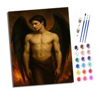 XXHXIE Paint by Numbers Kits for Adults Painting Kits for Beginners On Clear Symbols Colored Canvas Black Winged Boy Easy DIY Acrylic Pigment Drawing Paintwork for Home Wall Decor 16x20in Frameless