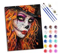 XXHXIE Paint by Numbers Kits for Adults Painting Kits for Beginners On Clear Symbols Colored Canvas Ghost in The Flowers Under The Moon Acrylic Pigment Drawing Paintwork for Home Wall Decor Frameless