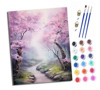 XXHXIE Paint by Numbers Kits for Adults Painting Kits for Beginners On Clear Symbols Colored Canvas Cherry Blossom Forest Path Acrylic Pigment Drawing Paintwork for Home Wall Decor with Frame