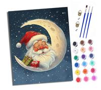 XXHXIE Paint by Numbers Kits for Adults Painting Kits for Beginners On Clear Symbols Colored Canvas Santa Claus on The Crescent Moon Acrylic Pigment Drawing Paintwork for Home Wall Decor with Frame