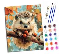 XXHXIE Paint by Numbers Kits for Adults Painting Kits for Beginners On Clear Symbols Colored Canvas Hedgehog Holding Hawthorn Easy Acrylic Pigment Drawing Paintwork for Home Wall Decor Frameless