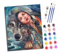 XXHXIE Paint by Numbers Kits for Adults Painting Kits for Beginners On Clear Symbols Colored Canvas Beauty and The Wolf Easy DIY Paintwork for Home Wall Decor 16x20in Frameless