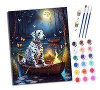 XXHXIE Paint by Numbers Kits for Adults Painting Kits for Beginners On Clear Symbols Colored Canvas Dalmatian Rafting Under The Moon Easy DIY Paintwork for Home Wall Decor 16x20in Frameless