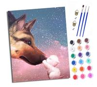 XXHXIE Paint by Numbers Kits for Adults Painting Kits for Beginners On Clear Symbols Colored Canvas Big Dog and Little White Cat Easy DIY Paintwork for Home Wall Decor 16x20in Frameless